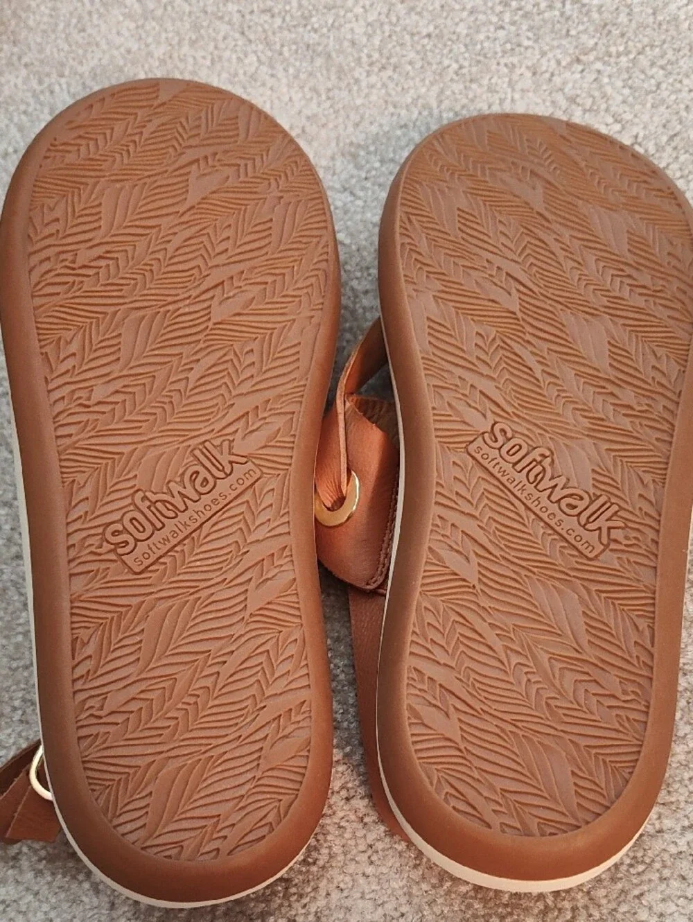 SoftWalk Women’s Brown Leather Thong Sandals with Gold Accent